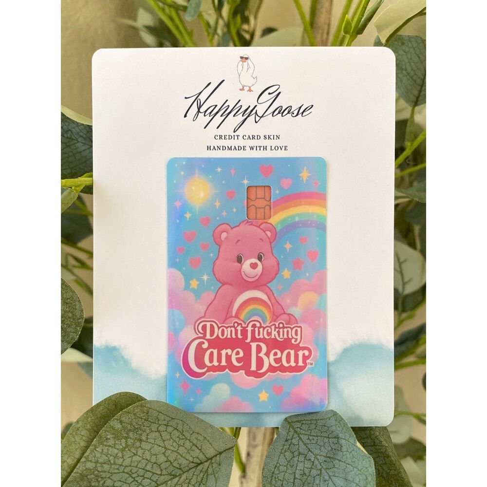 2/$16 Don't Care Bear Credit Card Skin, Funny Pastel Rainbow Bear Card Wrap